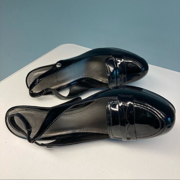 GUESS Sz 9 Patent Leather Sling Backs Front Platform Heels Shoes - Picture 6 of 7